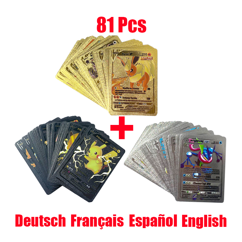 Pokemon Binder Card - 81-15 قطعة بطاقات البوكيمون الذهب والفضة